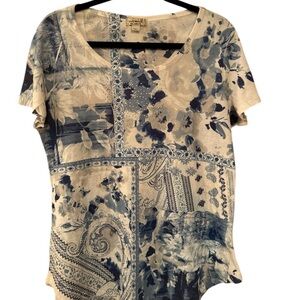 ONE WORLD Blue and White Patterned Shirt SzL